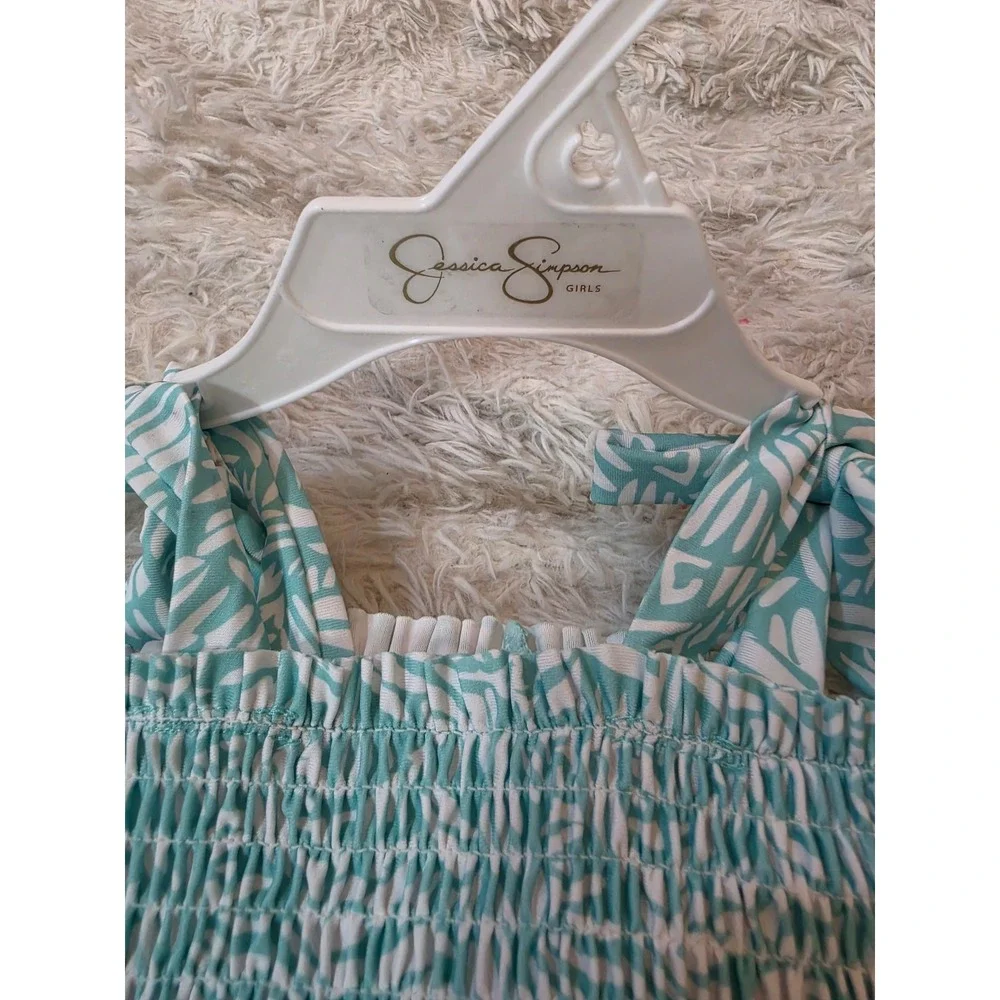 Jessica Simpson Girls Smocked One-Piece Swimsuit Teal Floral XD478JSH2 3T